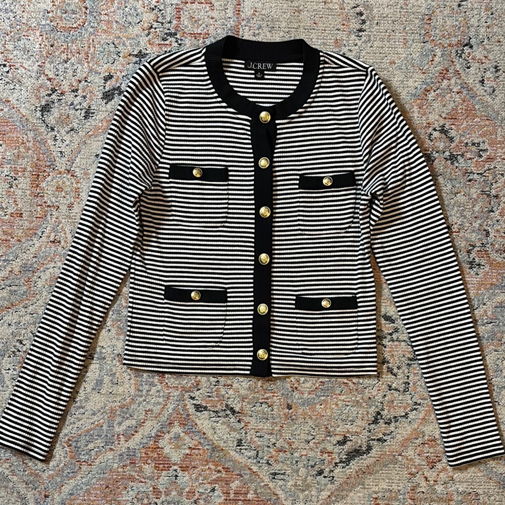J. Crew Black and White Striped Blazer